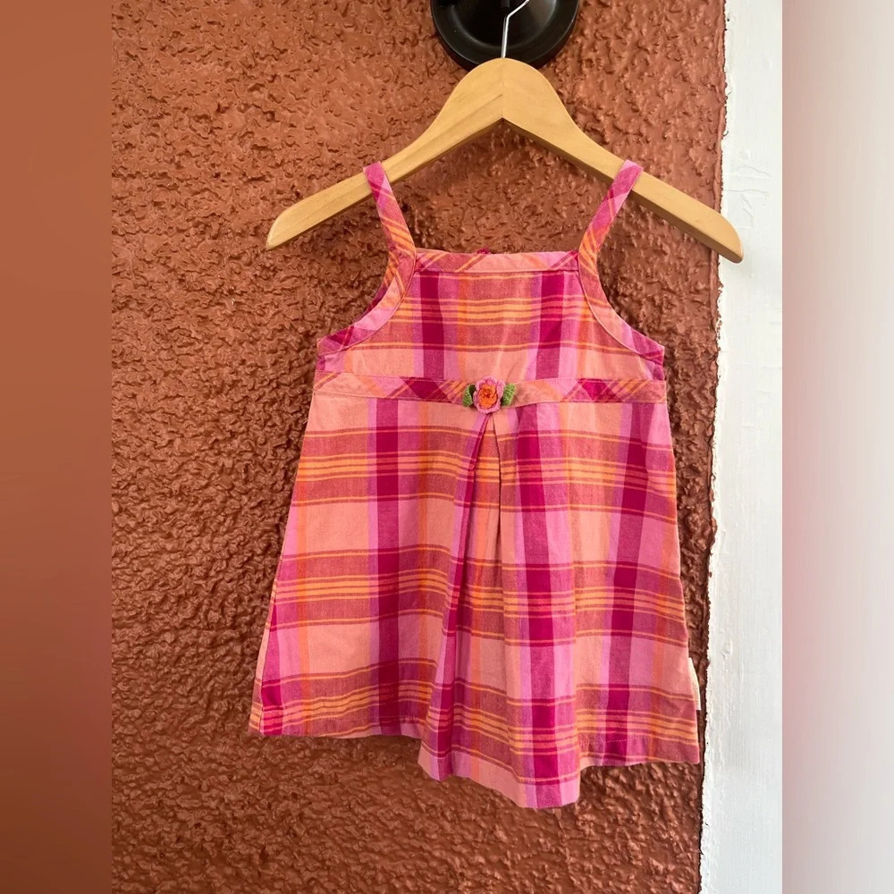 Baby Girl Vintage Carter’s Pink Plaid Embroidered Flower Dress Size 18 Months